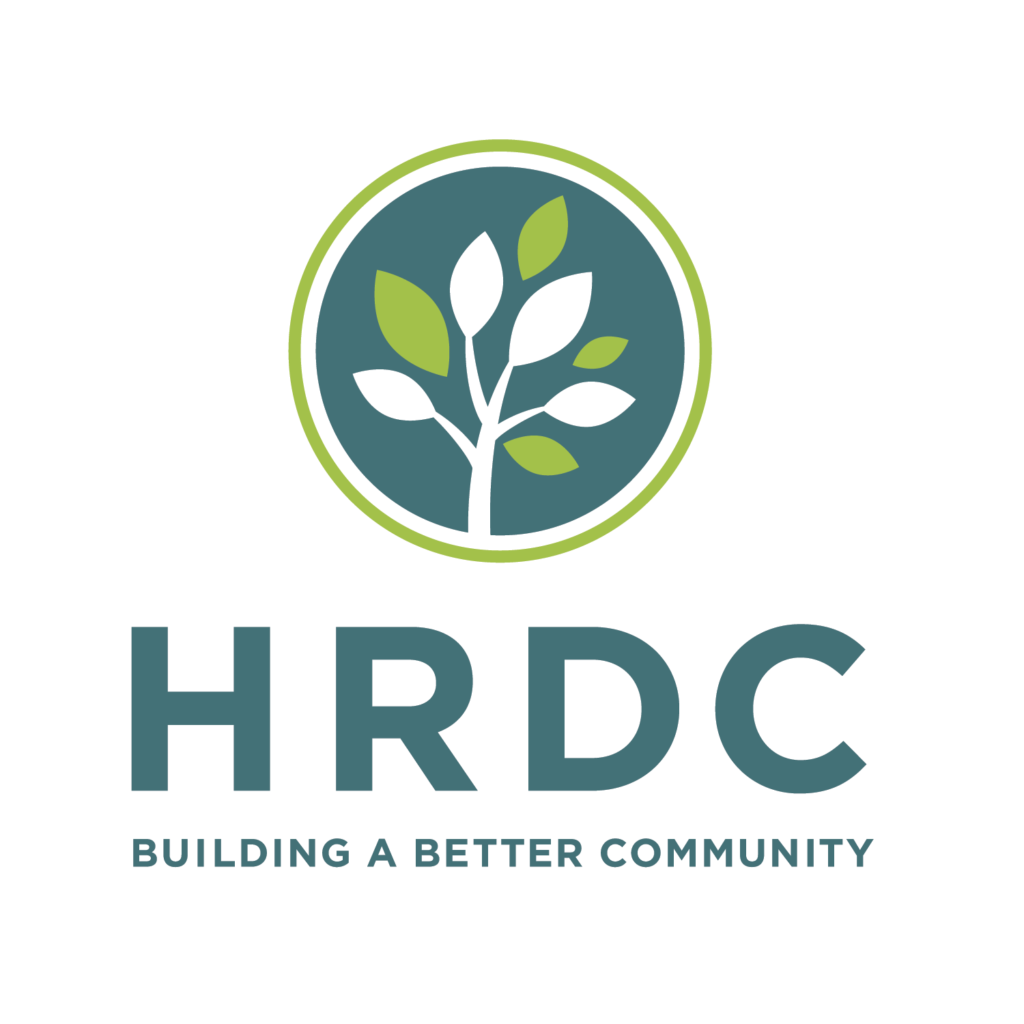 HRDC logo. Logo contains a branch leaf. Text reads, HRDC Building a Better Community