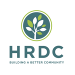 HRDC logo. Logo contains a branch leaf. Text reads, HRDC Building a Better Community