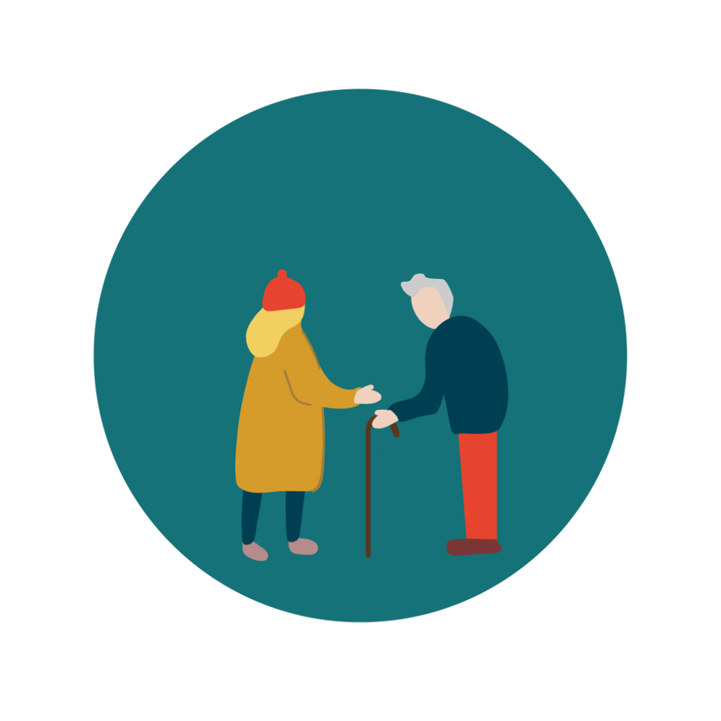 Graphic of a women assisting a senior.